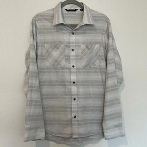 Travis Mathew Shirt Mens Medium Long Sleeve Gray Striped Button Up